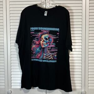 Lane Seven Black Synthwave Psychedelic Skull Graphic Print Adult T-shirt 2XL